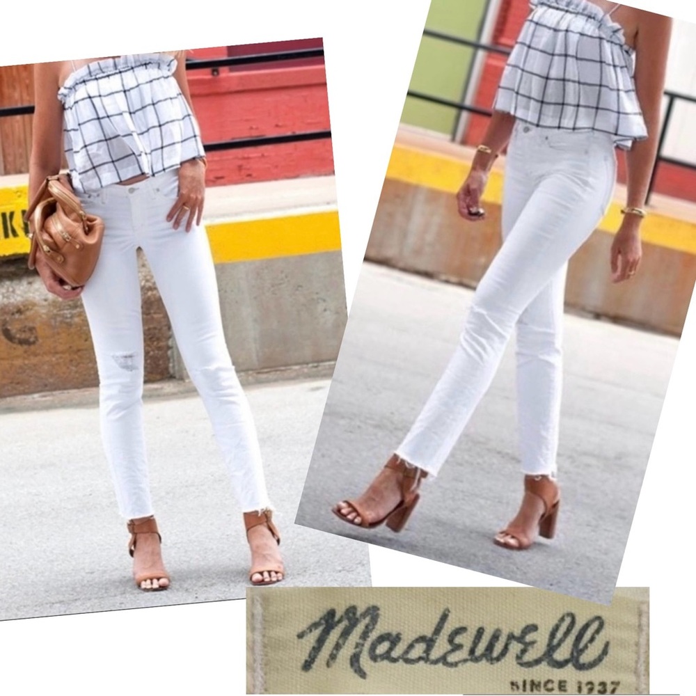 Madewell Alley Straight Leg Distressed Women’s Size 24‎ Raw Hem White Jeans